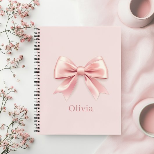 Carnet Elégant Pastel Rose Bow & Nom Personnalisé