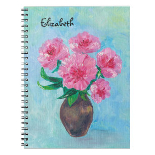 Carnet Élégant Peinture à la main Fleurs de pivoine Monog