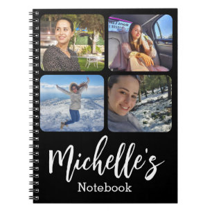 Carnet élégant personnalisé 4 photos collage noir blanc