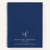 Carnet Elégant Personnalisé Monogramme d'argent bleu mari (Devant)
