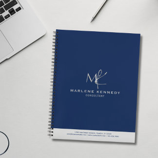 Carnet Elégant Personnalisé Monogramme d'argent bleu mari