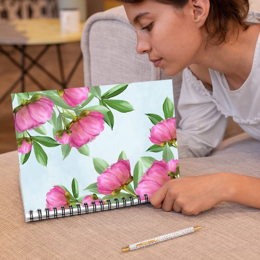 Carnet Élégant Pink Chic Floral Peonies