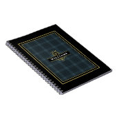 Carnet Élégant Plaid Monogrammé à Carreaux Noirs Dorés (Côté Droit)