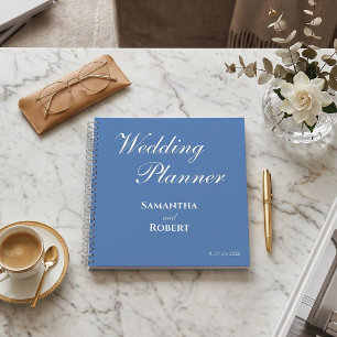 Carnet Élégant Planificateur de Mariage Floral Bleu Pouss