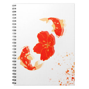 Carnet Élégant poisson koi et art de fleur rouge Style