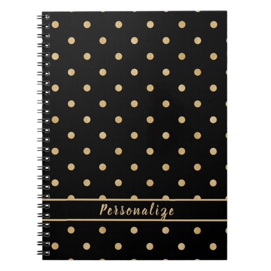 Carnet Elégant Polka Or Point Black Motif Design (Devant)