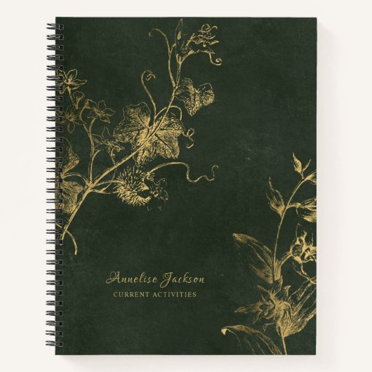 Carnet Élégant professionnel vert foncé et or (Devant)