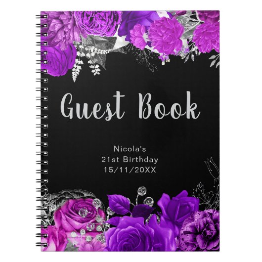 Carnet Elegant Purple and Silver Flowers Guest Book (Devant)