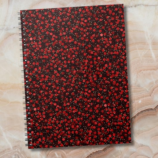 Carnet Elegant Red Confetti on Black Glitter Style