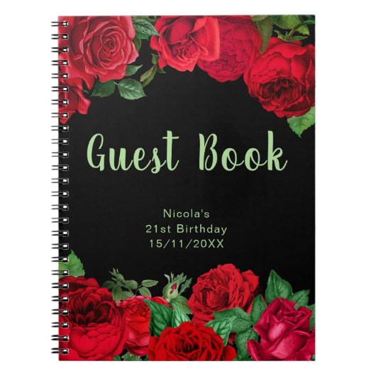 Carnet Elegant Red Roses Flowers Birthday Guest Book (Devant)