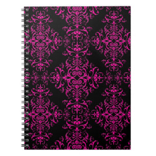 Carnet Élégant rose chaud et noir de style victorien dama