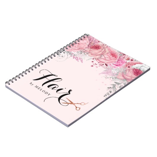 Carnet Elégant rose en cuivre ciseaux en or coiffeuse (Côté gauche)