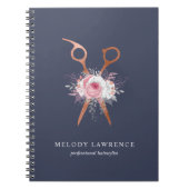 Carnet Elégant rose en cuivre ciseaux en or coiffeuse (Devant)