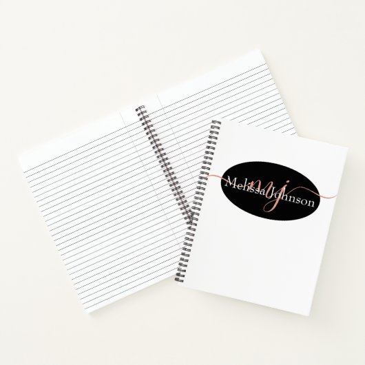 Carnet Élégant Rose en or lettrage sur noir (Intérieur)