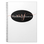 Carnet Élégant Rose en or lettrage sur noir (Devant)