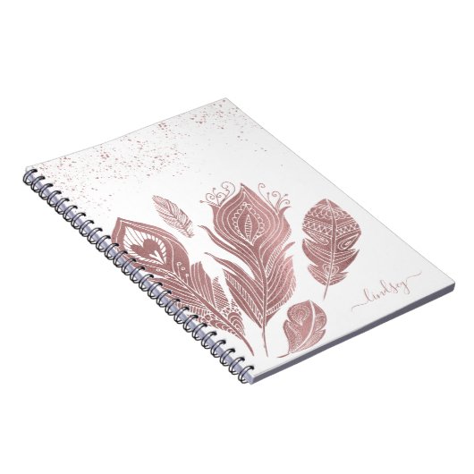 Carnet Elégant Rose Faux Parties scintillant Feather Pers (Côté Droit)