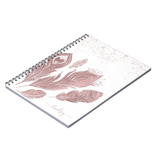 Carnet Elégant Rose Faux Parties scintillant Feather Pers (Côté gauche)