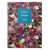 Carnet Élégant rose fleurs rouge motif monogramme (Devant)