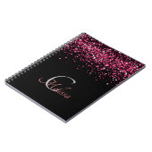 Carnet Élégant Rose noir Monogramme or Nom (Côté gauche)