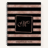 Carnet Élégant Rose noir Parties scintillant or rayé Mono (Devant)