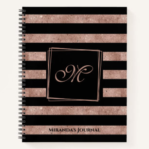 Carnet Élégant Rose noir Parties scintillant or rayé Mono
