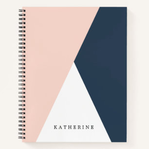 Carnet Elégant rose pâle & bleu marine triangles géom