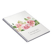 Carnet Elégant rose rose vert Aquarelle Peony Floral (Côté Droit)