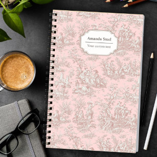 Carnet Elégant rose vintage or toile de jouy petit