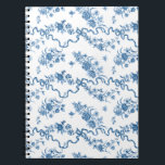 Carnet Élégant Roses et rubans bleus gravés Vintages<br><div class="desc">Elégant et romantique bleu gravé roses vintages,  fleurs,  vignes,  feuilles et papillons avec des rubans et arcs entrelacés sur un arrière - plan blanc.</div>