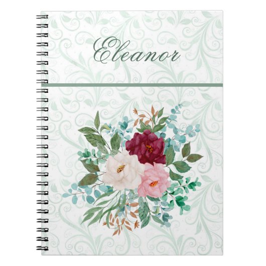 Carnet Elegant Roses & Mint Personalized (Devant)