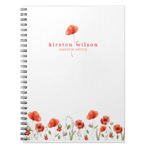 Carnet Elégant rouge Aquarelle Fleurs de Pavot Personnali