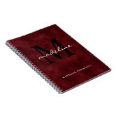 Carnet Élégant Rouge Velvet Script Monogramme noir (Côté Droit)