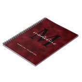 Carnet Élégant Rouge Velvet Script Monogramme noir (Côté gauche)