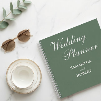 Carnet Elegant Sage Green Floral Line Art Wedding Planner