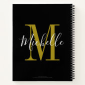 Carnet Élégant Script Black Gold Monogramme Nom (Dos)