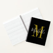 Carnet Élégant Script Black Gold Monogramme Nom (Intérieur)