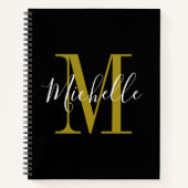 Carnet Élégant Script Black Gold Monogramme Nom (Devant)