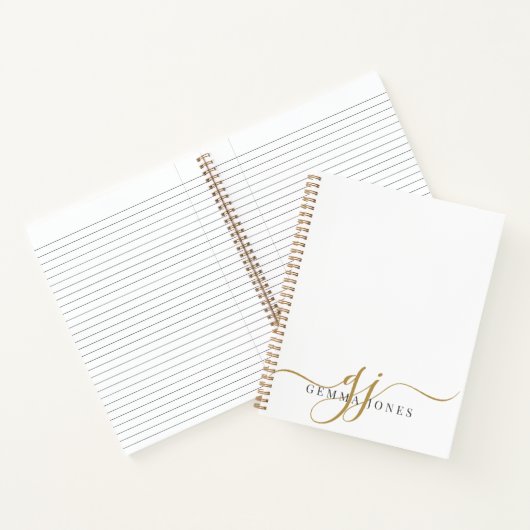 Carnet Élégant Script Gold Monogramme Initiales Nom (Intérieur)