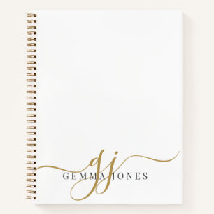 Carnet Élégant Script Gold Monogramme Initiales Nom