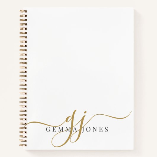 Carnet Élégant Script Gold Monogramme Initiales Nom (Devant)