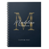 Carnet Elegant Script Metallic Navy Blue Gold Monogram (Devant)