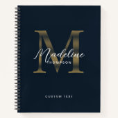 Carnet Elegant Script Metallic Navy Blue Gold Monogram (Devant)