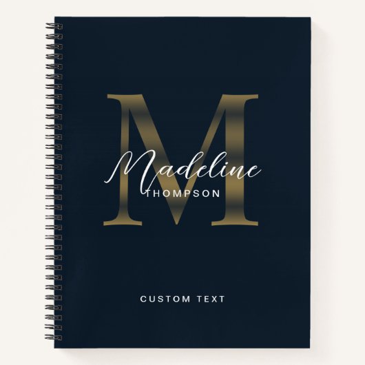 Carnet Elegant Script Metallic Navy Blue Gold Monogram (Devant)
