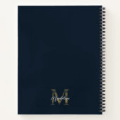 Carnet Elegant Script Metallic Navy Blue Gold Monogram (Dos)