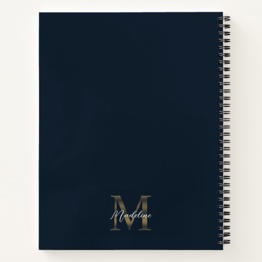 Carnet Elegant Script Metallic Navy Blue Gold Monogram (Dos)