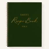 Carnet Élégant script moderne Gold Green Simple Recette (Devant)