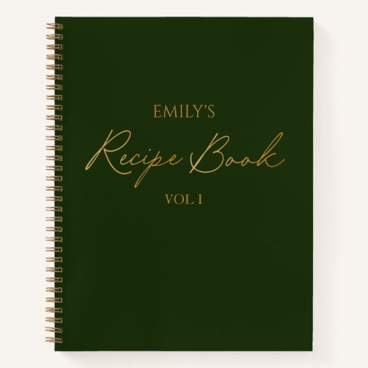 Carnet Élégant script moderne Gold Green Simple Recette (Devant)