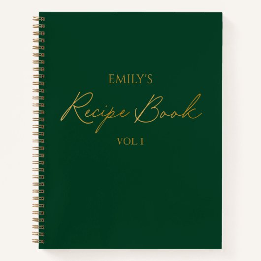 Carnet Élégant script moderne Gold Green Simple Recette (Devant)