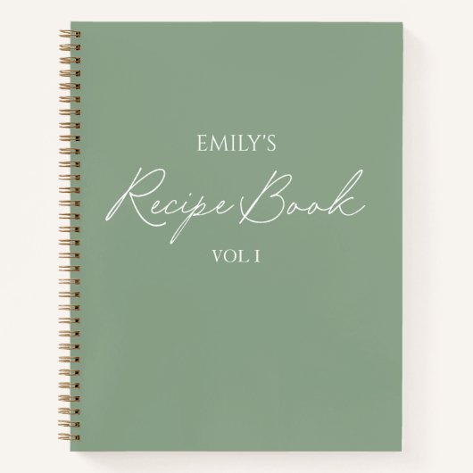 Carnet Élégant Script moderne Sage Vert Simple Recette (Devant)