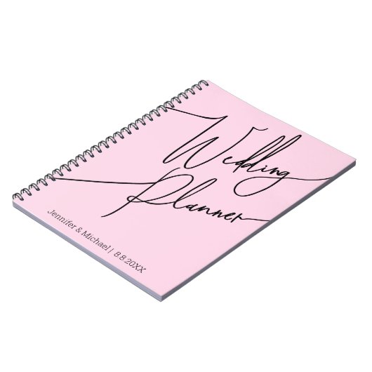 Carnet élégant script moderne simple wedding planner rose (Côté gauche)